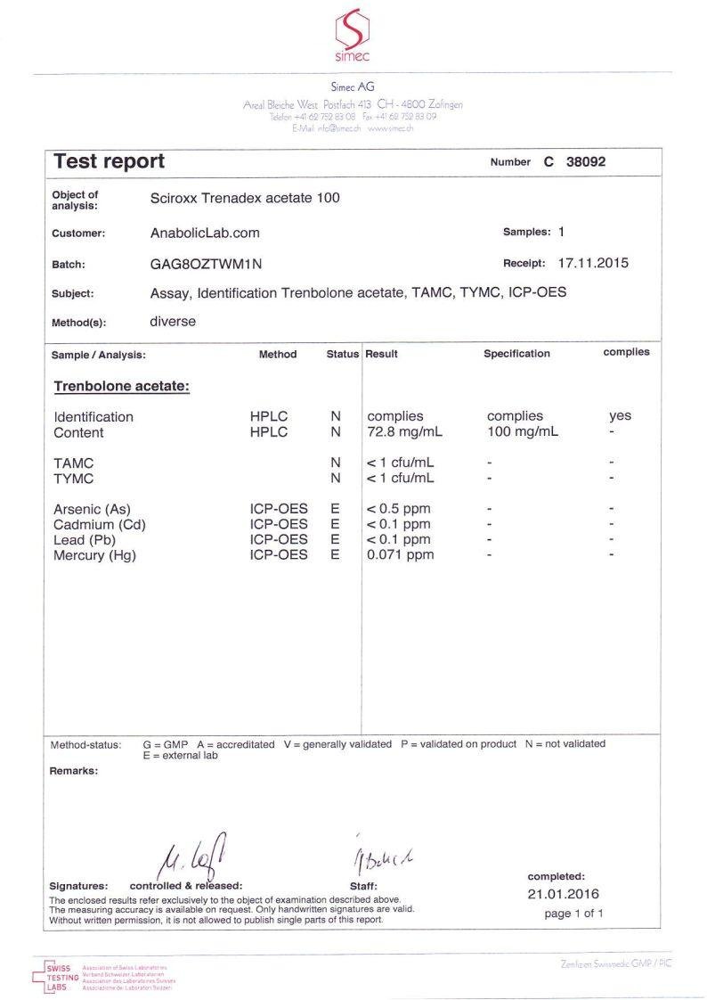 Sciorxx Trenadex Acetate 100 lab Test